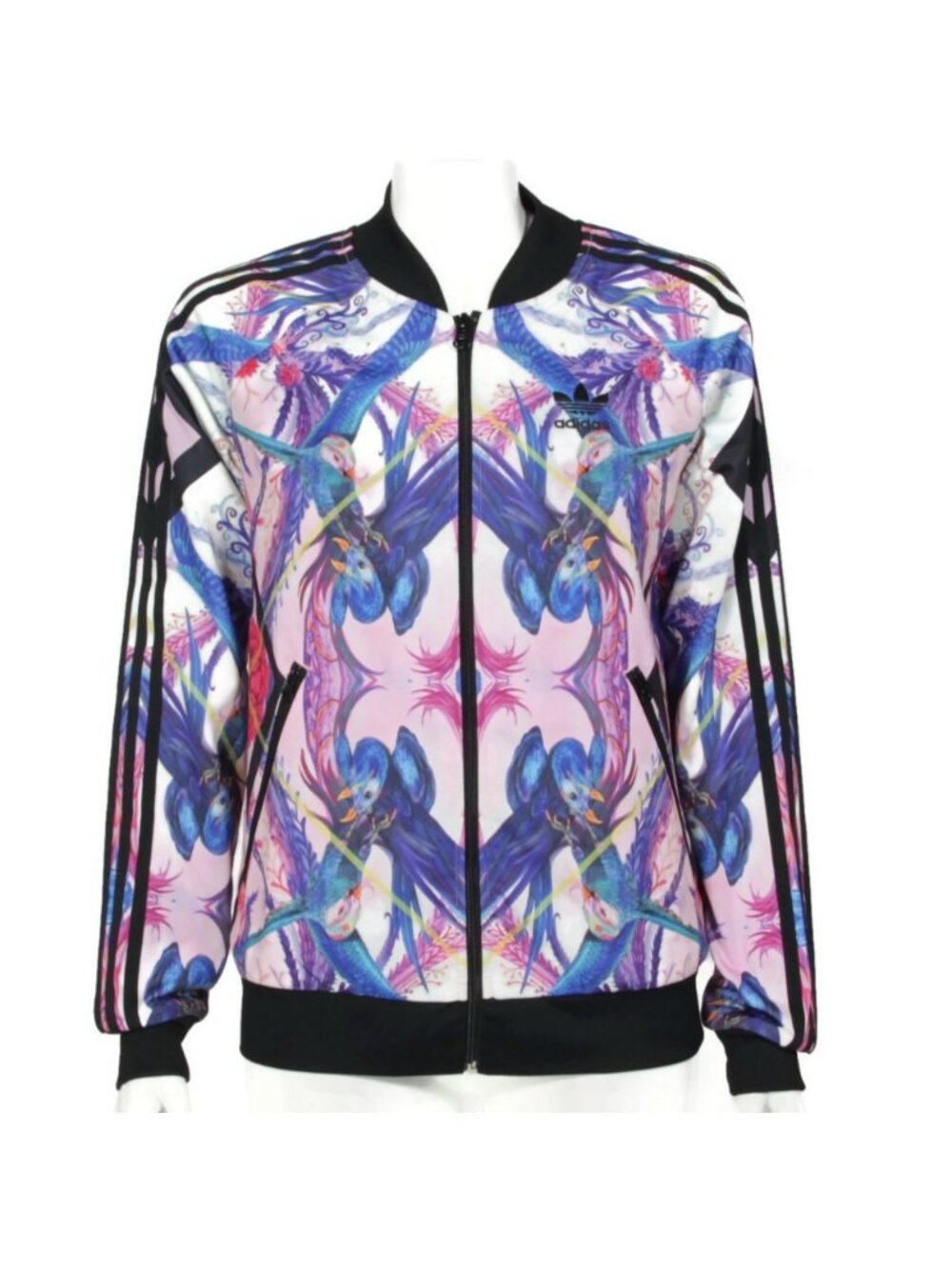 ADIDAS FARM RIO Jacket Women UK 10 Small Peacock Bird Trippy Floral Boho /803